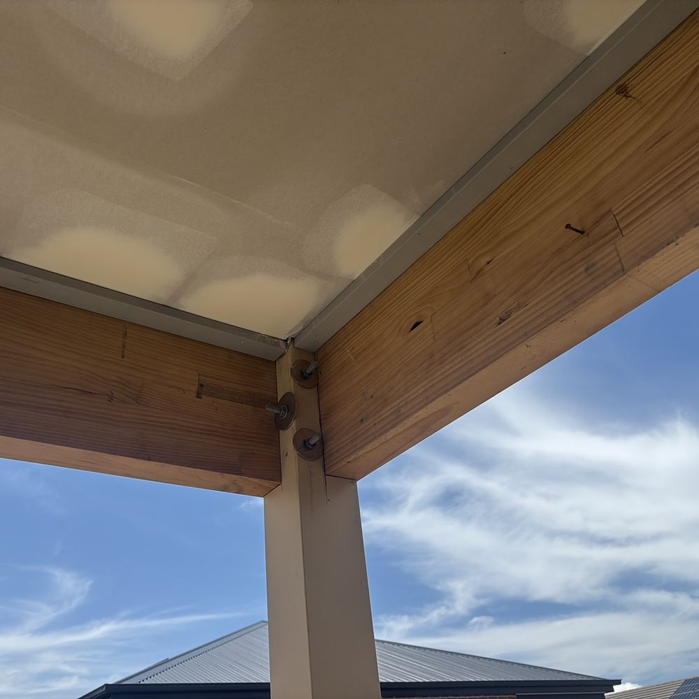 Alfresco beam bolts protruding well past the face of the timber, found during a fixing inspection in Sunbury