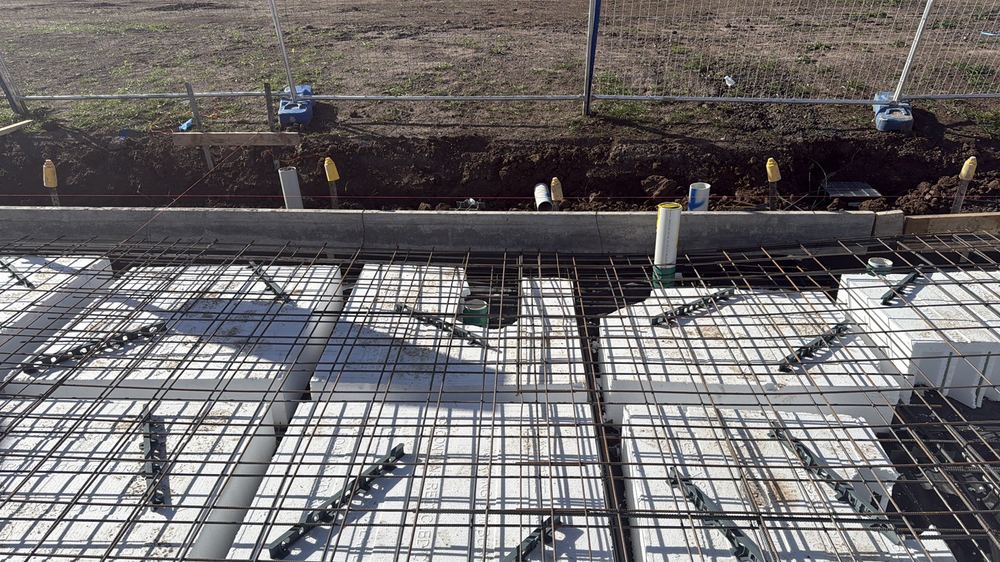 Shower recess not yet formed in the slab with the pour approaching, Sunbury